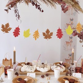 Fall Thanksgiving Decorations Thanksgiving Party Banner Supplies- Fall Maple Acorns Pumpkin Turkey Autumn Hanging Ceiling Decoration for Home Office Classroom (Type 2)