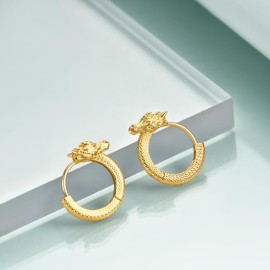 Gold Plated Dragon Hoop Earring,Gothic Punk Piercing Loong Dragon Earring for Men Women