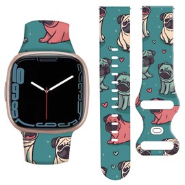 ANDRIU Compatible with Versa 2 Band for Women, Cute Fadeless Replacement Sport Band Strap for Versa SE Smartwatch (Cute Dog Pug Love)