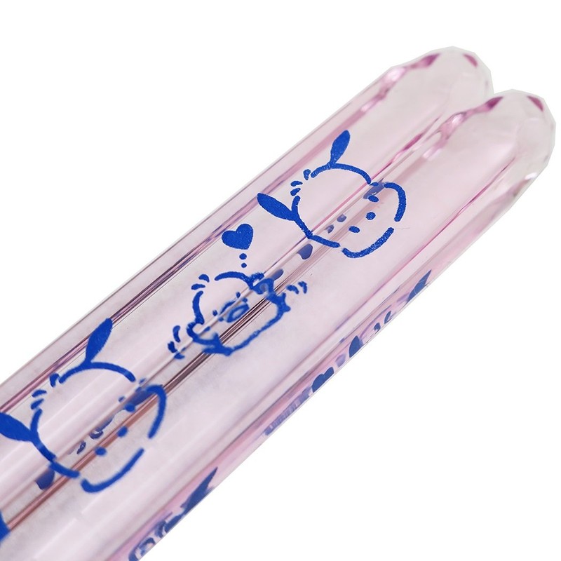 Sanrio 490565 Pochacco with Peachan's Clear Chopsticks Light Pink