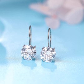 Limerencia Hypoallergenic Pure Titanium Cubic Zirconia Dangle Hoop Earrings, Lightweight Drop Earrings Round bright zirconia size 8 mm (5/16inch) for Sensitive Ears Women (8 mm, Silver)