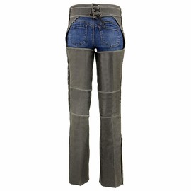 Milwaukee Leather Women Distress Grey Premium Leather Motorcycle Chaps w/Accent Lace Details MLL6536 - X-Large