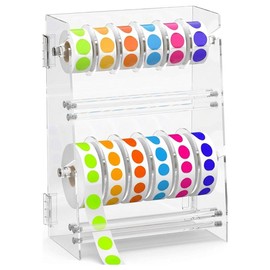 Double-Layer Acrylic Sticker Roll Dispenser, Adjustable Label Organizer for 12 Sticker Rolls, Easy Assembly, Durable for Office, School & Home, Clear