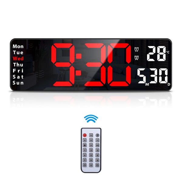 AMIR Newest 13'' Digital Wall Clock with Remote Control, Large