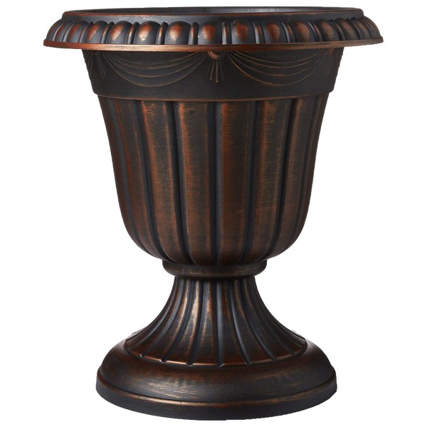 Arcadia Garden Products PL10CP Classic Traditional Plastic Urn Planter Indoor/Outdoor, 15" x 13", Brushed Copper