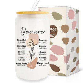 Christian Gifts for Women Friendship, Inspirational Gifts for Women Friends, Positive Daily Affirmations Christian Prayer Gifts, Faith Religious Gift, 16 Oz Drinking Glass Cups With Lid and Straw