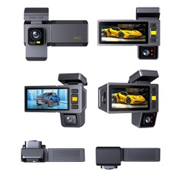 4K 3 Channel Dash Cam Built-in 5G WiFi App Control, 3.2 IPS Screen, 64GB SD Card Included, Night Vision, Loop Recording, G-Sensor, WDR, Voice Control, Parking Monitor, Dash Camera for Cars