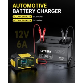 EXTRACTME 12V 6A Battery Charger & Smart Maintainer - Auto Battery Trickle Charger with Temperature Compensation for Cars, Trucks, Motorcycles, Lawn Mowers, Marine Lead-Acid Batteries