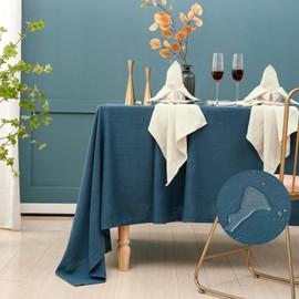 ZIWUROAD Blue Tablecloth, Polyester Linen Waterproof Washable Table Cloth, French Rectangle Fabric Table Cover for Dining, Restaurant, Kitchen, Buffet, Party, Wedding, 54''x72'', Blue