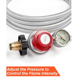 GASPRO 0-30 PSI Adjustable Propane Regulator with Gauge, 12 Feet Stainless Braided High Pressure Propane Regulator, Perfect for Forge, Burner, Turkey Fryer, Smoker, Fire Pit