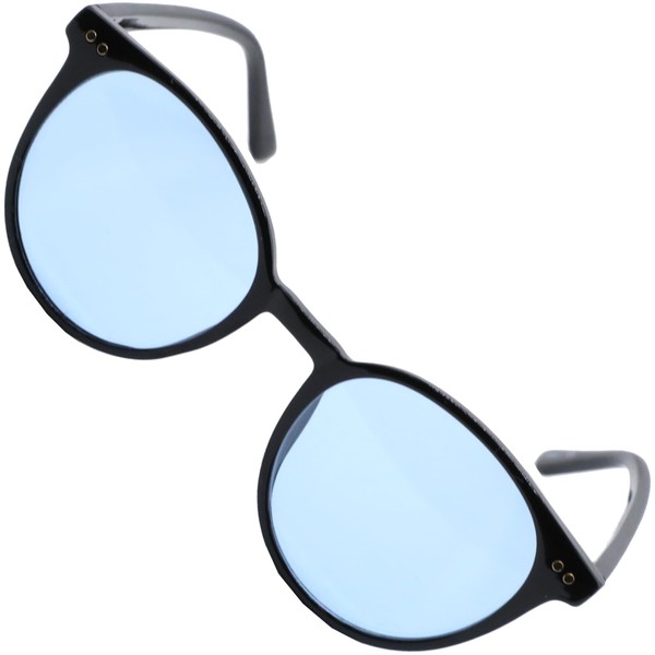 [FashionBerry] 7.ブラック×ライトブルー ボストン型 サングラス クリアレンズ UVカット率99%以上 軽量フレーム 男女兼用 伊達メガネ風 おしゃれアイウェア