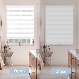 Cordless Zebra Blinds for Windows (34" W X 72" H, White) Free-Stop Zebra Roller Shades Dual Layer Light Filtering Privacy for Day and Night, Light Control for Home, Bedroom, Office