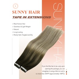 Sunny Hair Tape in Hair Extensions Real Human Hair Invisible Remy Hair Extensions Tape ins for Women Dark Brown Ombre Dark Golden Blonde Balayage Platinum Blonde 14 inch 20Pcs 50G