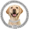Silver Cat Chain Collar with Bling，Sparkly Diamond Metal Cuban Link