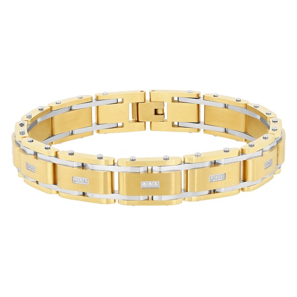 Men's Two-Tone Stainless Steel Accented 13mm Rivet Link Bracelet Foldover