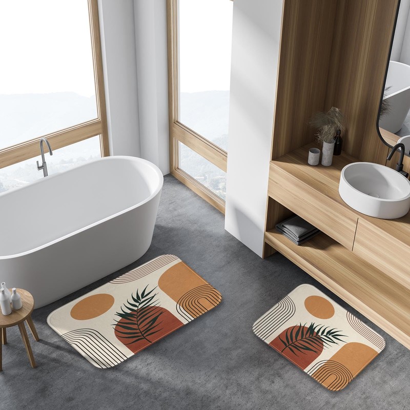 Britimes Boho Mid Century Bathroom Rug Mat Set of 2,