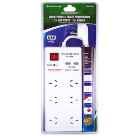 Ultracharge 6 Way Surge Protected Board with USB, White