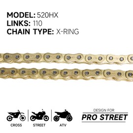 HILAKE Gold 520 X-Ring Motorcycle Chain 110 Links Pro-Street HX Series with Connecting Master Link and Chain Breaker (520HX-110L)
