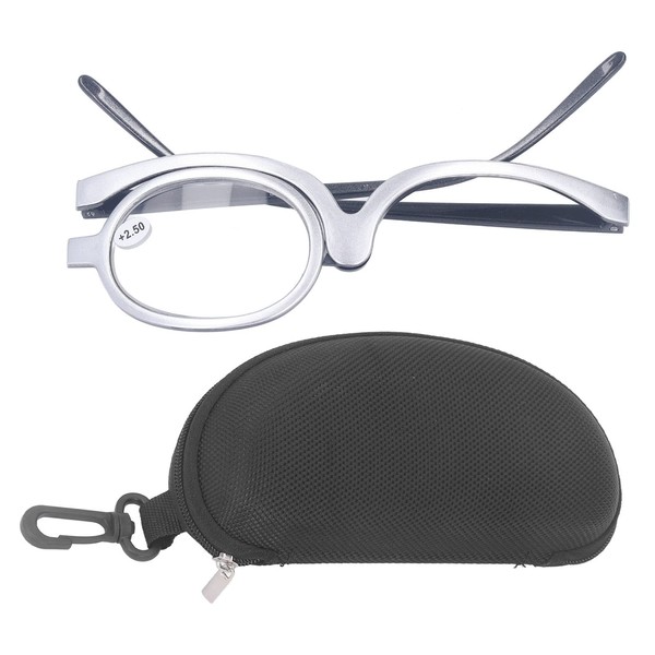 Gafas de Maquillaje con Lupa, Gafas de Maquillaje para Ojos Resistentes a la Corrosión Rotación de 180 °, Gafas de Maquillaje de Ojos de una Sola Lente para Abuela (+2.50)