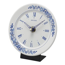 Rhythm 4SG802SR04 Table Clock, Wall Clock, Double Use, Made in Japan, Arita Ware, Decorative Clock, Blue, φ4.7 x 1.4 inches (12 x 3.5 cm)