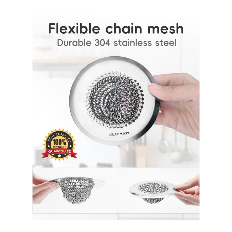 TRAPMATE Kitchen Sink Drain Strainer & Sink Stopper, Revolutionary Stainless