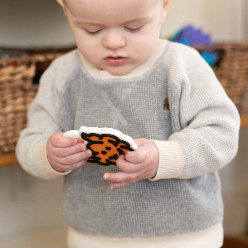 Fat Brain Toys Brain Teether - Orange - Textured Silicone