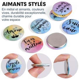OOTSR 24 French Inspirational Fridge Magnets, Round Metal Magnets for Office Cupboards, Whiteboards, Photos, Beautiful Decorative for Home School