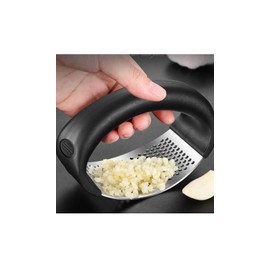 Stainless Steel Manual Garlic Crusher, Chopper for Garlic, Ginger, Onion, Cucumber, Tomatoes, Herbs and Spices, Ergonomic Handle (Black)