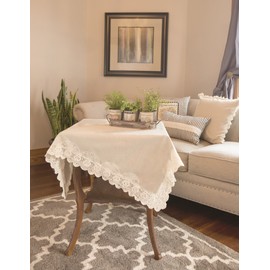 Heritage Lace Natural Blue Ribbon Crochet 42"x42" Table Topper