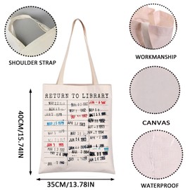 Librarian Gift Library Due Date Tote Bag Reading Bookish Gift Return To Library Reusable Shoulder Bag (Return to Library tote CA)