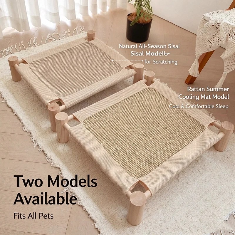 PawComfort Petbreeze Elevated Wooden Cat Bed – Sisal Scratching Mat