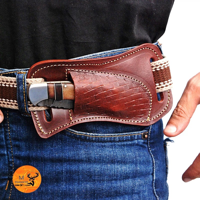 SHEATH GENUINE LEATHER HAND CRAFTED BELT SHEATH HOLSTER FOR Folding