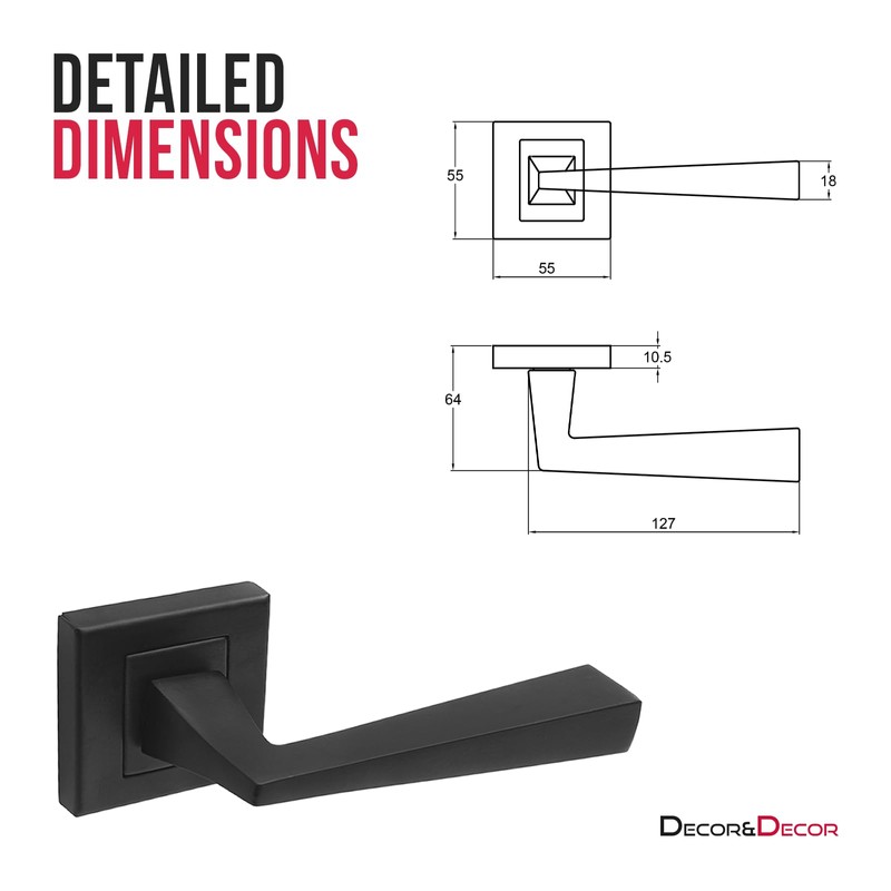 Decoranddecor Helix Square Door Handles – Aluminium Matt Black Internal