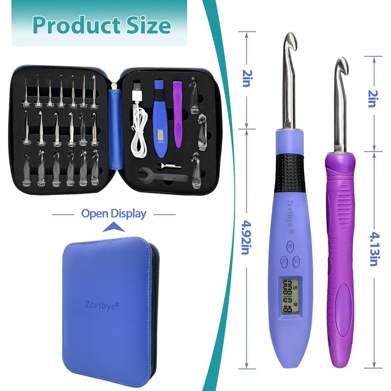 Crochet Hooks Set LED Crochet Hook Set with Counter, 22