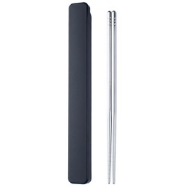 1 Pair Portable Chopsticks with Pull Design Case, Reusable Metal Stainless Steel Chopstick Travel Utensil for School Home Office Outdoor Camp Bento Box Use, Dishwasher Safe (Black)