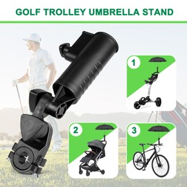 CALEPTONG Golf Push Cart Umbrella Holder - 2 Packs 180 Degrees Adjustable Stroller Umbrella Attachment, Universal Holder for Chair/Golf Cart/Stroller/Wheelchair/Bike with Round Frames