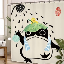Yookeb Funny Frog Bathroom Shower Curtain 60W by 71H Inch Animal Hilarious Asian Style Traditional Japanese Cute Kids Polyester Fabric 12 Plastic Hooks Waterproof Decor