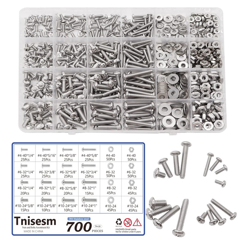 Tnisesm 700Pcs Nuts and Bolts 304 Stainless Steel Assortment Kit