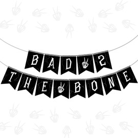 Bad 2 the Bone Banner Rock N Roll 2nd Birthday Decorations Skeleton Born to Rock Music Theme Banner for Boys Second Birthday Party Supplies