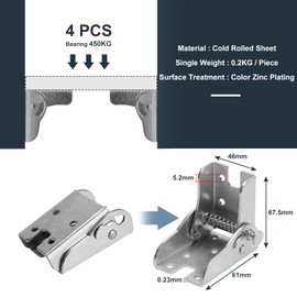 CPROSP 4-Piece Hinges Folding Table Leg, 90 Degree, Table Hinges Foldable with 88 Screws, Table Flap Hinges 110 kg, Table Legs Folding Hinge Metal, Folding Fitting Locking, Silver