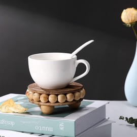 Yookeer 2 Pcs Wooden Risers for Displays Round Wood Riser Distressed Wood Risers Farmhouse Pedestal Display Stand Rustic Pedestal Stand Beaded Decor for Tiered Trays Home(3.94 Inch,Brown)