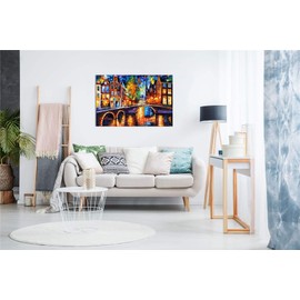 The Bridges of Amsterdam by Leonid Afremov Canvas Wall Art Picture Print for Home Decor (24x16)
