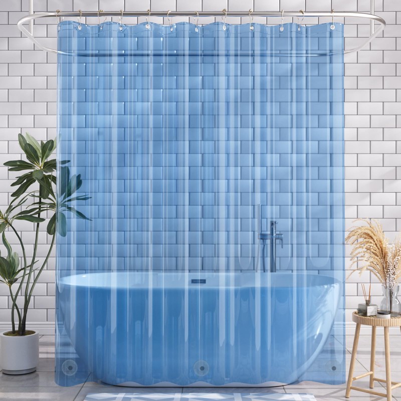 AmazerBath Extra Long Shower Curtain Liner, Clear Blue Shower Liner