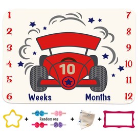 VIDMOT Racing Car Baby Monthly Milestone Blanket 48x40in Cute Baby Month Blanket Soft Plush Months Quilt for Nursery Decor Newborn Bedding BTLSVV16