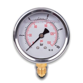 Glycerine Pressure Gauge with Radial Connection, IP65 Stainless Steel 63 mm with Lower Connection, 1/4 Glycerine (0-10 bar)