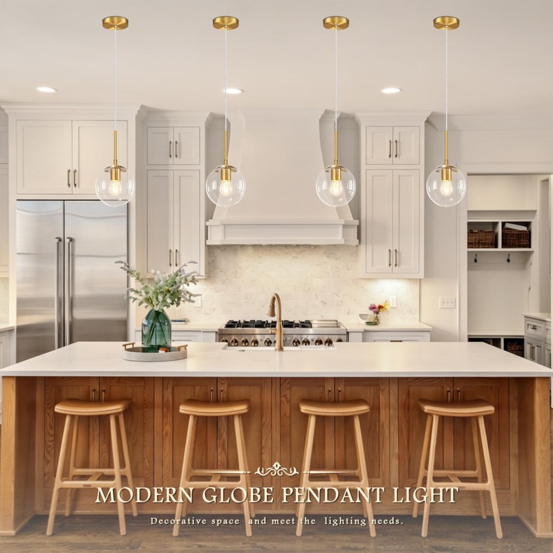 KoKo&Yukina 6" Modern Globe Pendant Light 2 Pack Mid-Century Gold