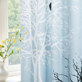 SUBRTEX Blackout Curtains 52Wx108L, Room Darkening Floral Curtains, Thermal Insulated 2 Panels Window Drapes, Boho Farmhouse Curtains for Living Room Bedroom Window Treatments, Light Blue
