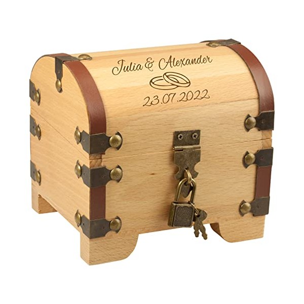 TREASURE CHEST for wedding with engraving - we engrave 2 rings, 2 names and a date - one of the most popular gifts for weddings - wedding gifts, wood, ring motive