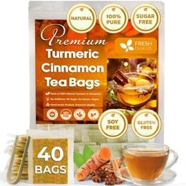 FreshDrinkUS, Premium 40 Turmeric Cinnamon Tea Bags, 100% Natural, Blend of Turmeric, and Cinnamon. Made with Natural Material Tea Bags. No Sugar. No Caffeine. Vegan.