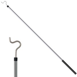 Greeily Clothes Hook Pole, Clothes Hanger Reaching Hook for Hanging Clothes Light and Plants Extendable from 35" to 50" Made of Stainless Steel Tube with Sponge Handle (50inch)